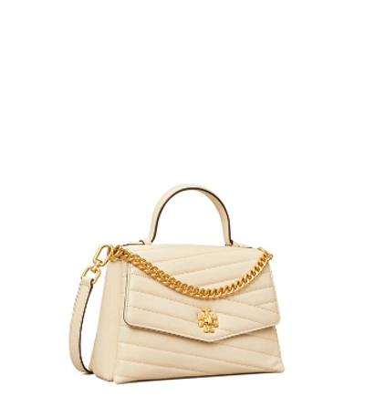 Tory Burch Kira Chevron Top-handle Satchel In New Cream / Rolled Brass