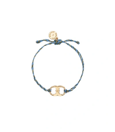 Tory Burch Embrace Ambition Braided Bracelet In Tory Gold / Blue Multi