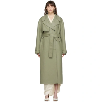 Jacquemus Sabe Belted Wool-blend Felt Coat In Green