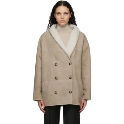 Loulou Studio Cebu Genuine Shearling Lined Suede Jacket In Neutrals