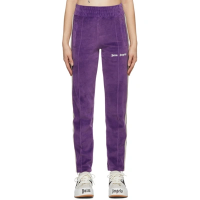 Palm Angels Velvet-effect Side-stripe Track Pants In Purple/wht