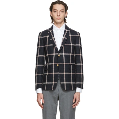 Thom Browne Prince Of Wales Checked Wool Blazer In Blue