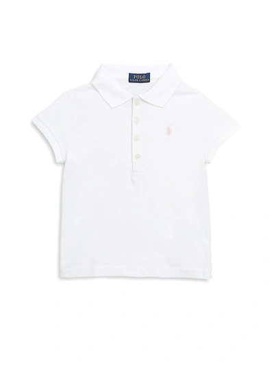 Polo Ralph Lauren Kids' Girl's Logo Embroidered Short-sleeve Polo Shirt In White