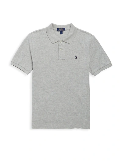 Ralph Lauren Boy's Short-sleeve Logo Embroidery Polo Shirt In Gray Heather