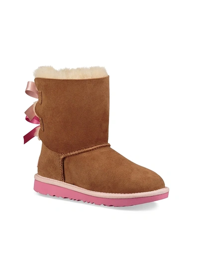 Ugg Kids' Bailey Bow Ii Water Resistant Genuine Shearling Boot In Chestnut/pink Azalea
