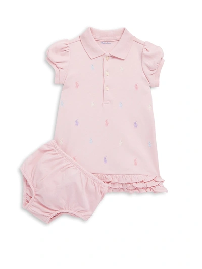 Ralph Lauren Baby Girl's Ruffled Polo Dress & Bloomers Set In Pink