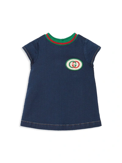 Gucci Babies' Short-sleeve Denim Dress W/ Interlocking G Patch, Size 6-36 Months In Blue