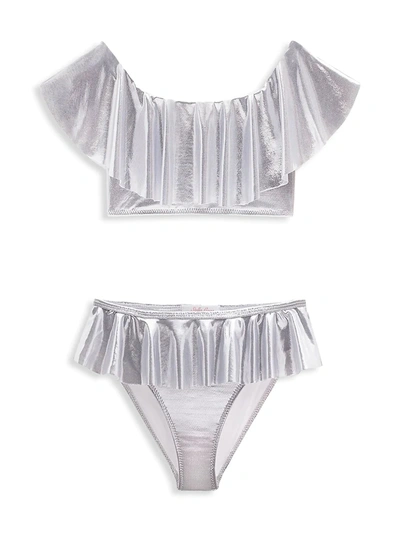 Stella Cove Kids' Off The Shoulder Ruffle Two-piece Swimsuit In Silver