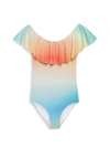 STELLA COVE LITTLE GIRL'S & GIRL'S DAWN RUFFLE TIE-DYE ONE-PIECE SWIMSUIT,400012410827