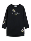 GIVENCHY LITTLE GIRL'S & GIRL'S FLORAL EMBROIDERED LOGO SWEATSHIRT DRESS,400012733282