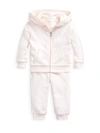 Polo Ralph Lauren Baby Girl's 2-piece Velour Hoodie & Joggers Set In Delicate Pink