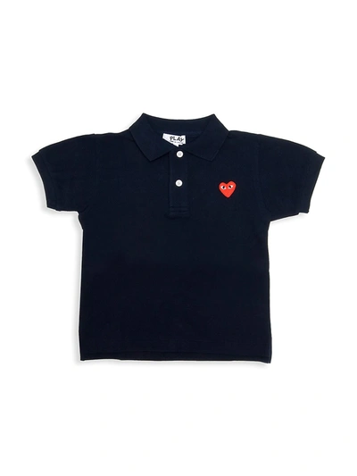 Comme Des Garçons Play Little Kid's Logo Polo Shirt In Black Red