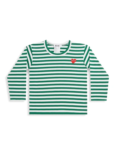 Comme Des Garçons Play Little Kid's Play Kids Striped Logo Shirt In Green White