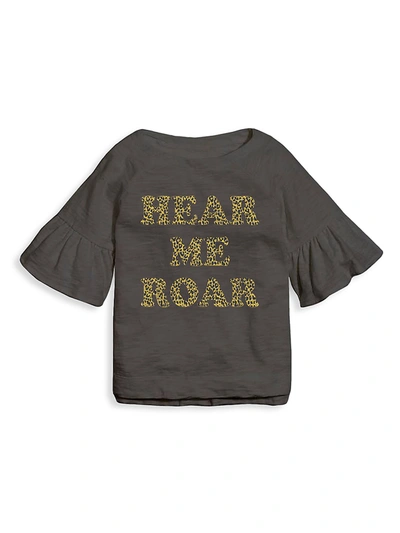 Tiny Whales Kids' Little Girl's & Girl's Hear Me Roar Belle Sleeve T-shirt In Vintage Black