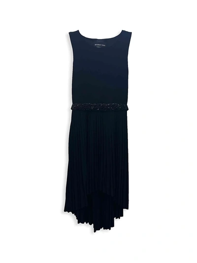 Un Deux Trois Girl's Pleated Cap Sleeve Dress In Navy