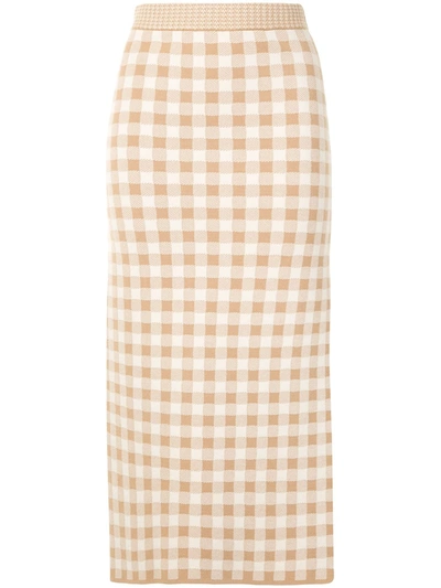 Altuzarra Billie Gingham Knit Midi Skirt In Brown