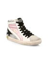 GOLDEN GOOSE GIRL'S HIGH-TOP SLIDE LAMINATED & GLITTER LEATHER STAR SNEAKERS,400012727379