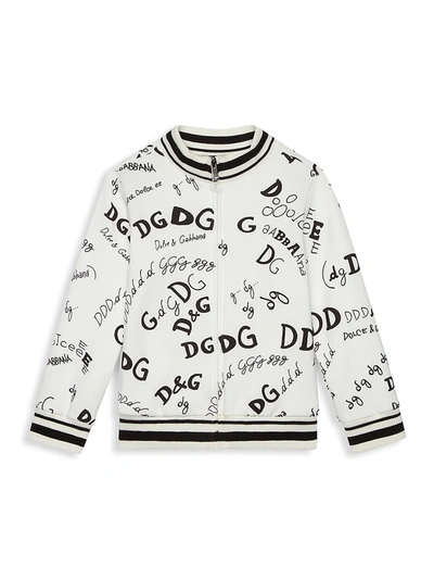 Dolce & Gabbana Kids' Little Girl's & Girl's Logo Zip Sweatshirt In White Black