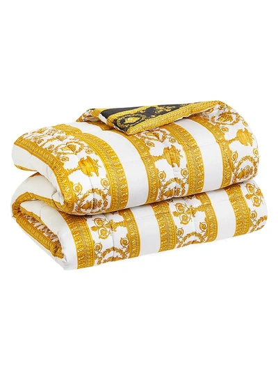 Versace Baroque-print Dressing Gown Comforter In White Gold