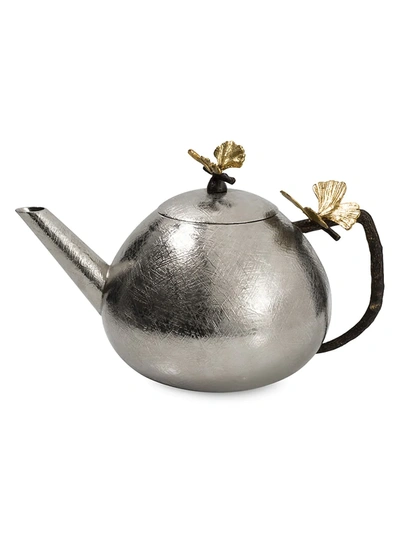 Michael Aram Butterfly Ginkgo Stainless Steel & Brass Round Teapot In Silver