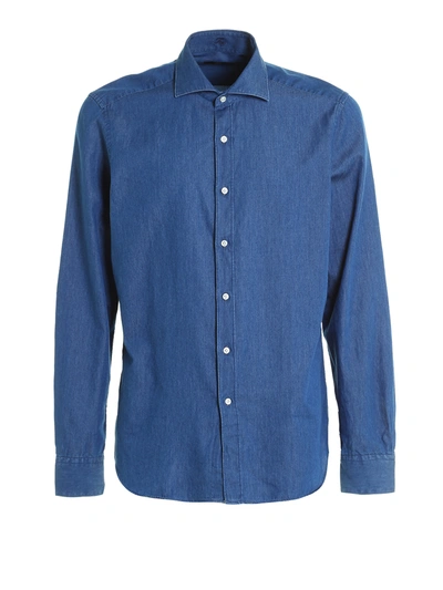 Fay Cotton Poplin Shirt In Blue