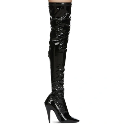 Saint Laurent Aylah Patent Over-the-knee Cone-heel Boots In Black