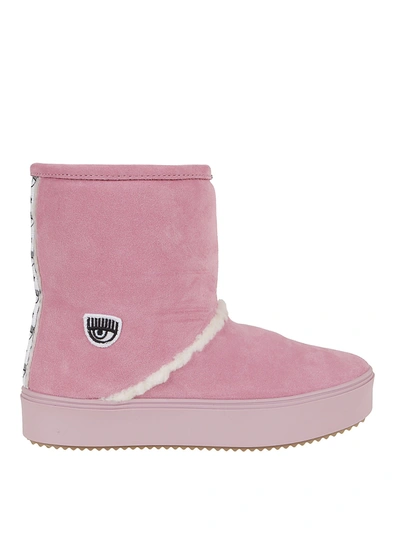 Chiara Ferragni Suede Boot With Logo Band In Pink
