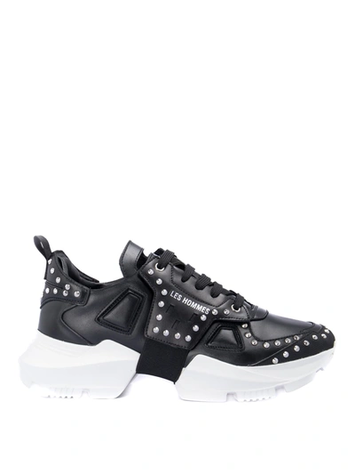 Les Hommes Men's Studded Leather Chunky Low-top Sneakers In Black