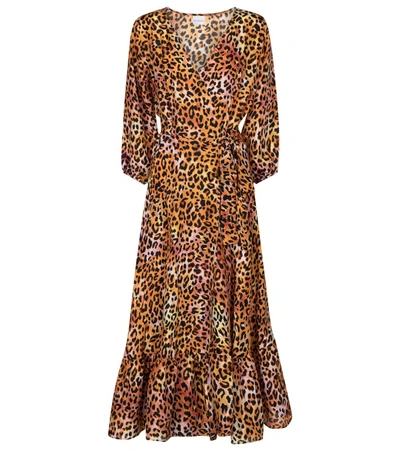 Anna Kosturova Leopard-print Silk Midi Dress In Orange