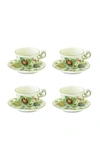 Moda Domus Fiorito By ; Set-of-four Hand-painted Ceramic Coffee Cup And Saucer In Green