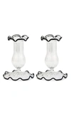 Moda Domus Set-of-two Small Scalloped Glass Candle Sticks In Blue,green