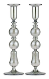 MODA DOMUS SET-OF-TWO TALL GLASS CANDLE STICKS