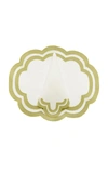 Moda Domus Scalloped Linen Placemat And Napkin Set In Yellow,olive