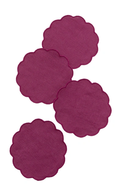 Moda Domus Set-of-fourscalloped Linen Coasters In Purple