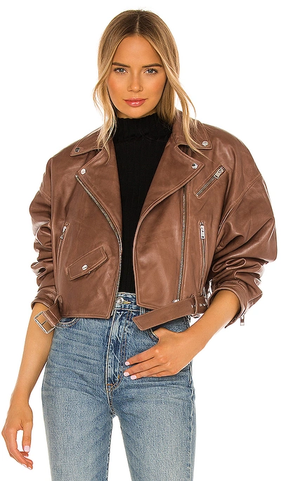 Lamarque Harper Leather Moto Jacket In Mink Brown