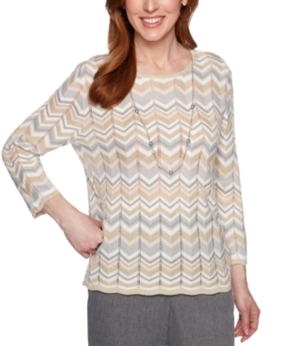 Alfred Dunner Boardroom Chevron Pointelle-knit Sweater In Multi