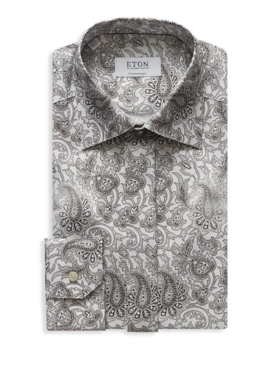 Eton Men's Contemporary Fit Paisley Crease Resistant Dress Shirt In Black White