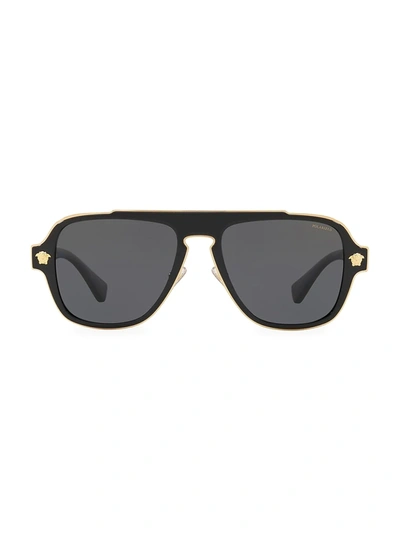 Versace Eyewear 方框飞行员太阳眼镜 - 黑色 In Black    /polar Gray