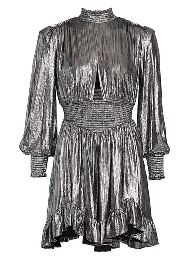 Retroféte Women's Melody Metallic Ruffle Puff-sleeve Cutout Mini A-line Dress In Gunmetal