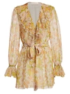 Zimmermann Super Eight Pussy-bow Ruffled Floral-print Silk-chiffon Playsuit In Pink Meadow