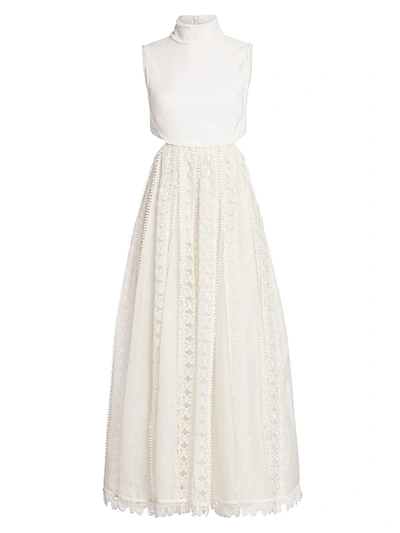 Zimmermann Super Eight Open-back Embroidered Burnout Linen Midi Dress In Ivory