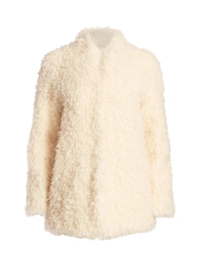 Frame Women's Faux Mongolian Fur Coat In Off White