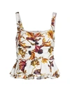 JASON WU COLLECTION FLORAL WASHED SATEEN PEPLUM TOP,400012275989