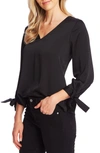 Cece Tie Cuff Satin Top In Rich Black