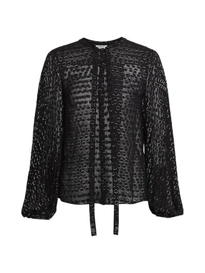 Akris Punto Metallic Polka Dot Devore Blouse In Black Silver