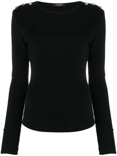 Balmain Embossed Buttons Long-sleeved T-shirt In Black  