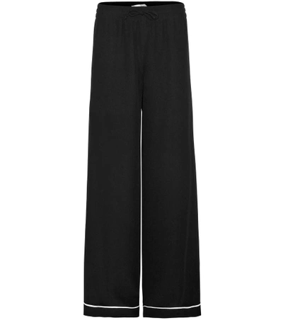 Valentino Wide-leg Drawstring-waist Silk Trousers In Black