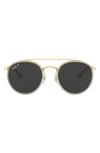 Ray Ban 51mm Polarized Round Sunglasses In Shiny Gold/ Black