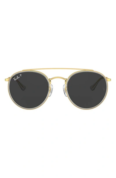 Ray Ban 51mm Polarized Round Sunglasses In Shiny Gold/ Black