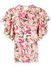 STELLA MCCARTNEY FLORAL-PRINT FLOUNCE-SLEEVE BLOUSE